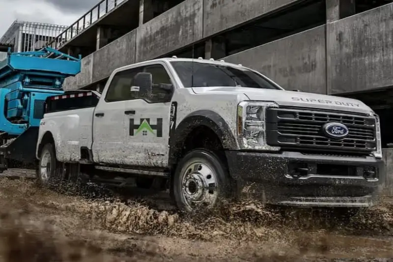 Crew cab commercial work truck for construction fleet use